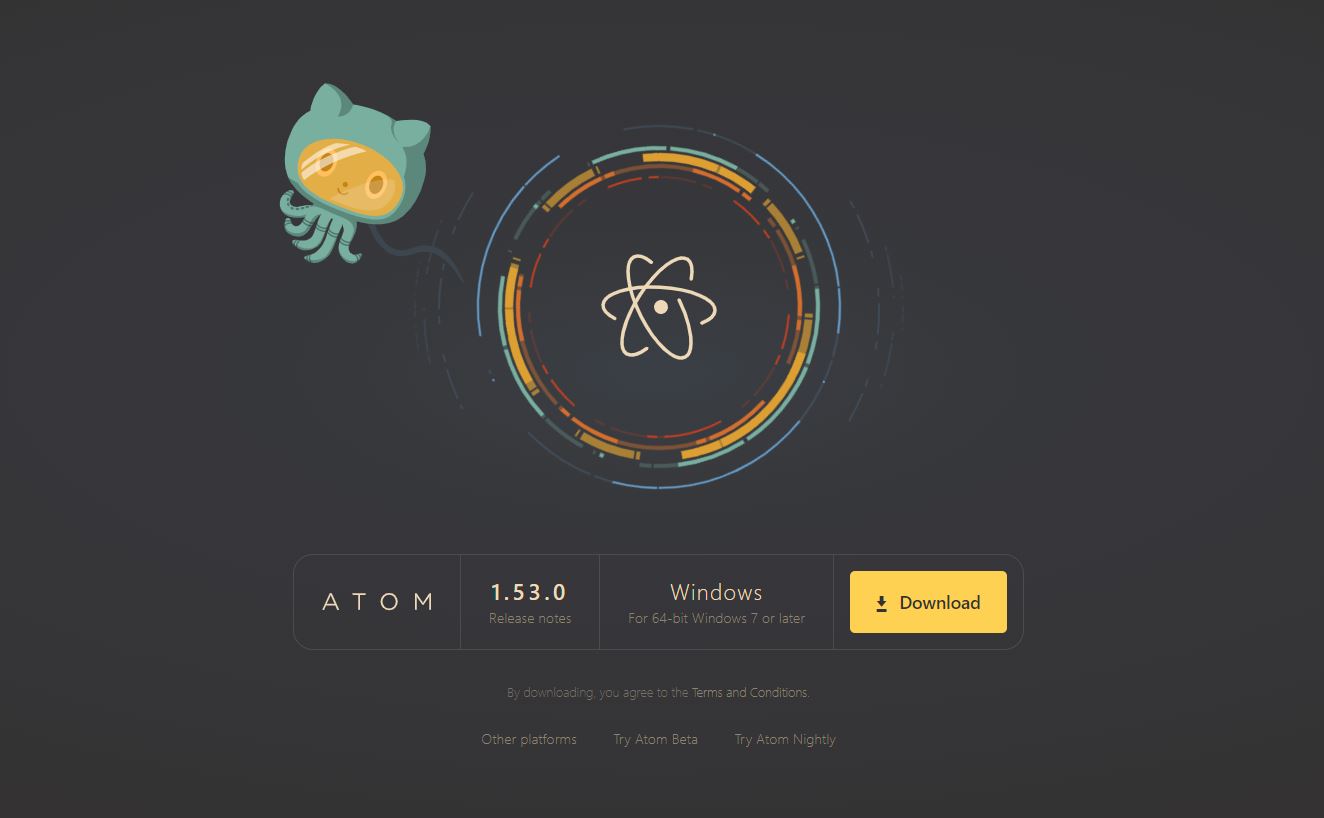 Screenshot of the Atom website