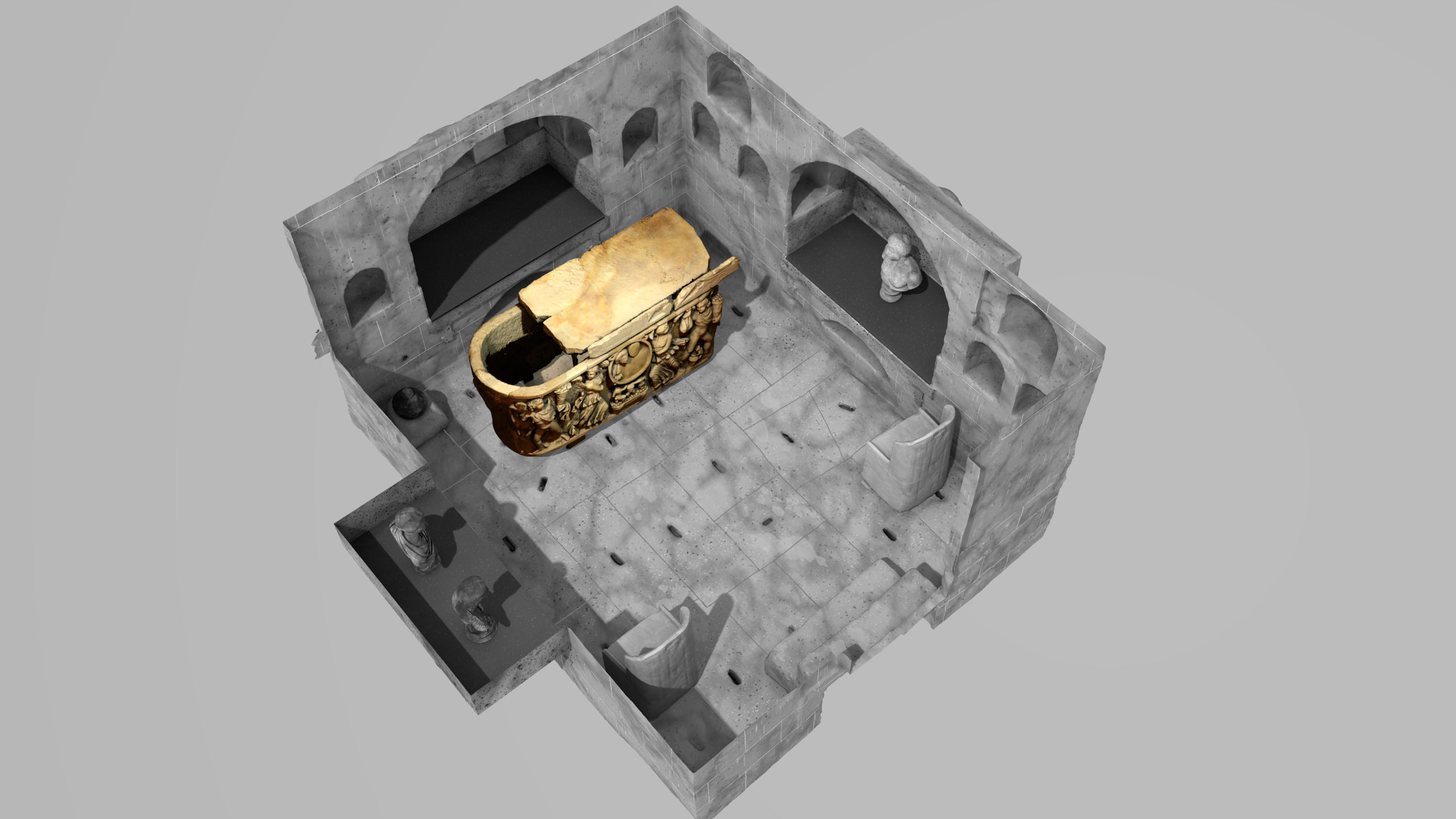 A 3D rendering of the burial chamber in Cologne-Weiden