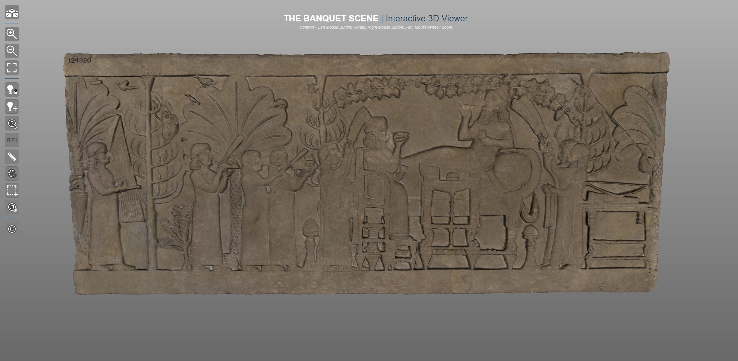 Screenshot showing the scanned Banquet Scene and some 3D tools at the side. It is a screenshot of the website.