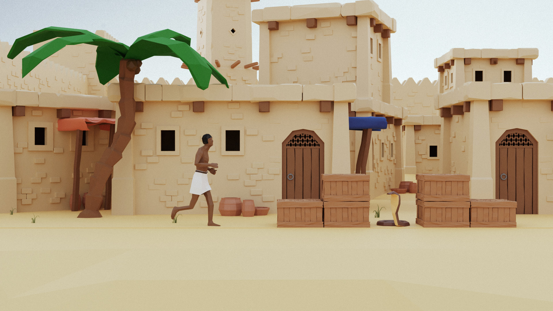 Screenshot of the game "Along the Nile" where the protagonist is running through an Egyptian city.