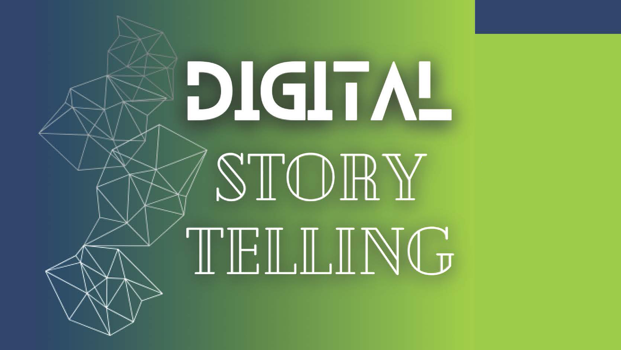 Title image of the workshop "Digital Storytelling II" on green to blue gradient