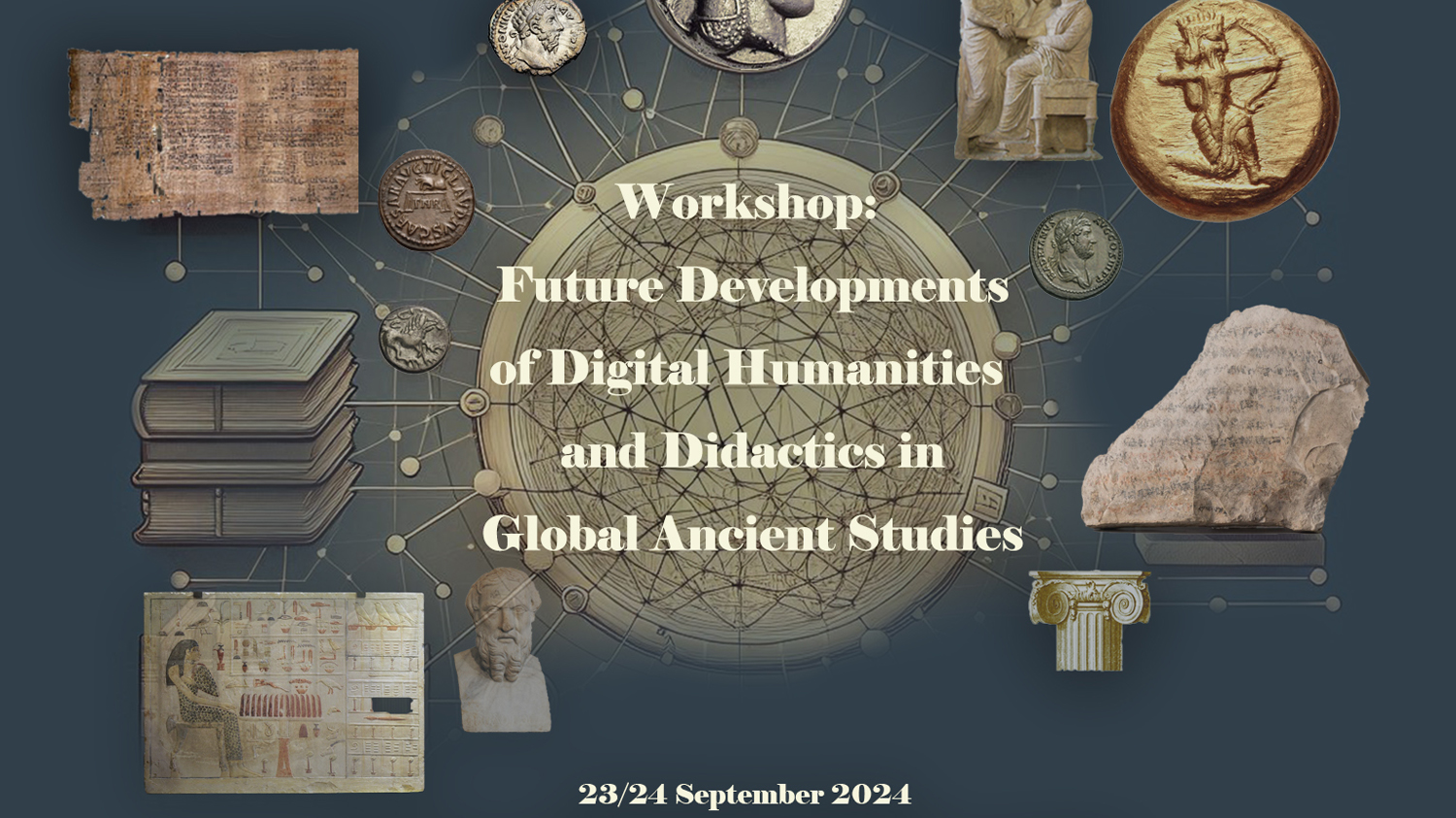 Screenshot of the workshop poster with the title and date. Some archaeological artefacts are scattered throughout the image.